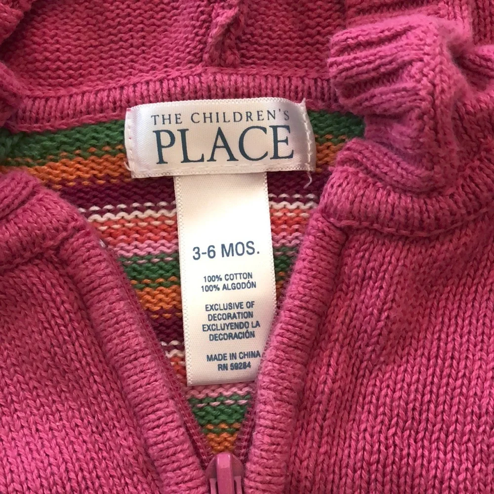 Children’s Place Stripe Colorblock Zippered Hooded Sweater Pink 3-6 months